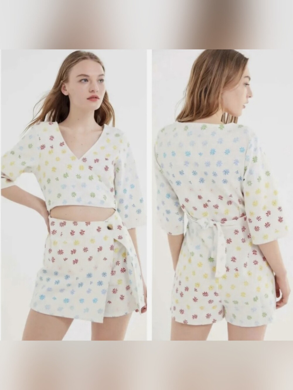 NWT Urban Outfitters Floral Printed Romper Size 6 Tie Front Cutout Detail